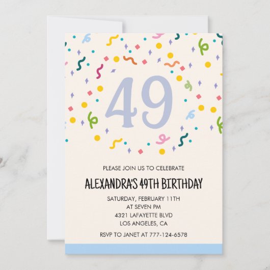 Invitations simples 49e anniversaire Confetti Mode (Devant)