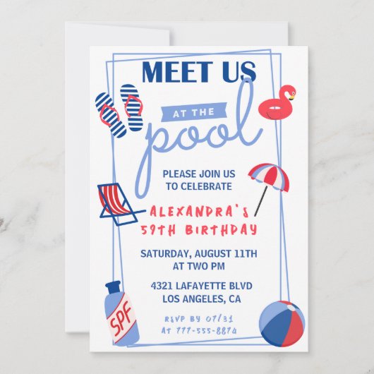 Invitations simples 59e anniversaire Pool Party ét (Devant)
