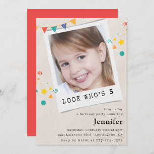 Invitations simples 5e anniversaire Girl Photo