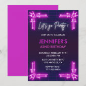 Invitations simples 62e anniversaire Girl Pink Neo (Devant / Derrière)