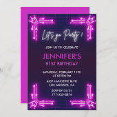 Invitations simples 81e anniversaire Girl Pink Neo (Devant / Derrière)