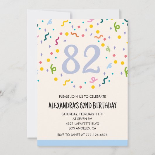 Invitations simples 82e anniversaire Confetti Mode (Devant)