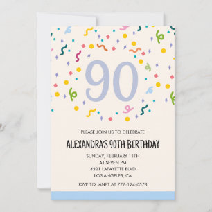 Invitations simples 90e anniversaire Confetti Mode
