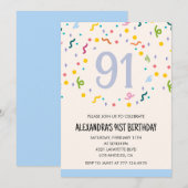 Invitations simples 91ème anniversaire Confetti Mo (Devant / Derrière)