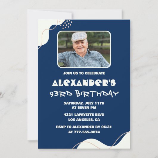Invitations simples 93e anniversaire Homme Photo N (Devant)
