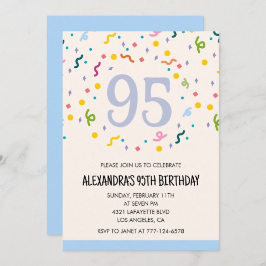 Invitations simples 95e anniversaire Confetti Mode (Devant / Derrière)