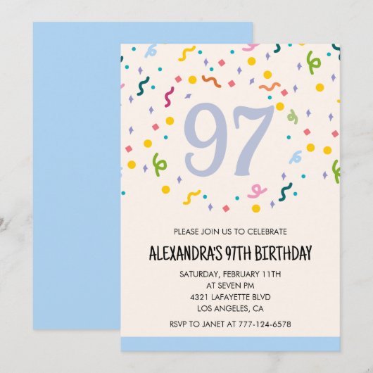 Invitations simples 97e anniversaire Confetti Mode (Devant / Derrière)