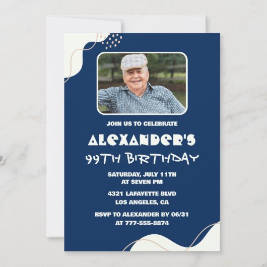 Invitations simples 99e anniversaire Hommes Photo (Devant)