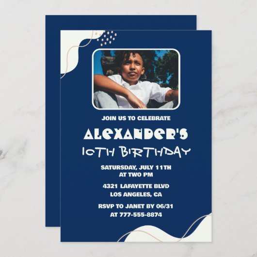 Invitations simples à 10e anniversaire Boy Photo N (Devant / Derrière)