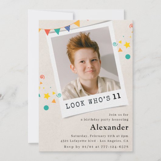 Invitations simples à 11e anniversaire Boy Photo (Devant)