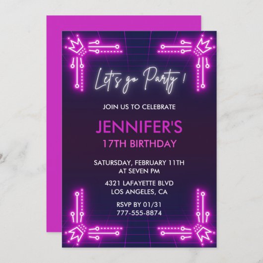 Invitations simples à 17e anniversaire Modern Pink (Devant / Derrière)