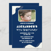 Invitations simples à 5 ans Boy Photo Navy (Devant / Derrière)