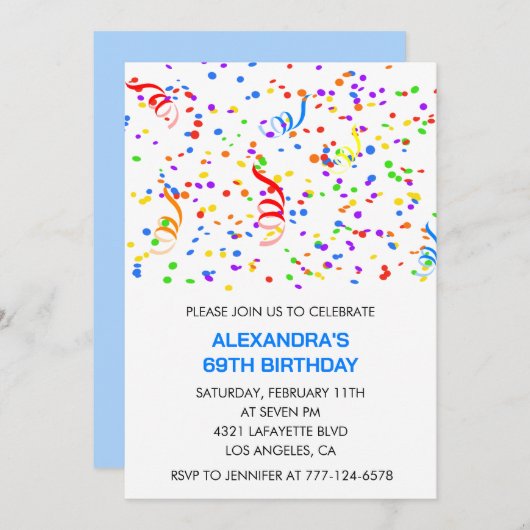 Invitations simples à 69e anniversaire Confetti Ra (Devant / Derrière)