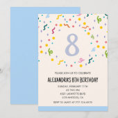 Invitations simples à 8 ans Confetti Modern (Devant / Derrière)
