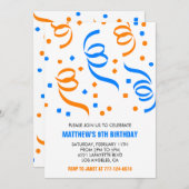 Invitations simples à 9 ans Confetti Blue Boy (Devant / Derrière)