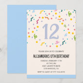 Invitations simples d'anniversaire 12 ans Confetti (Devant / Derrière)