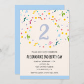 Invitations simples de 2ème anniversaire Confetti  (Devant / Derrière)