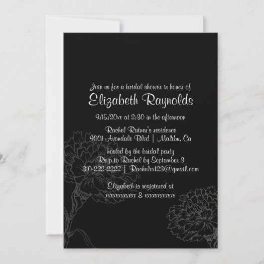 Invitations simples de douches nuptiales en noir e (Devant)