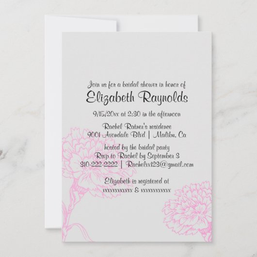 Invitations simples de douches nuptiales roses et  (Devant)
