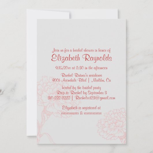 Invitations simples de douches nuptiales rouges (Devant)