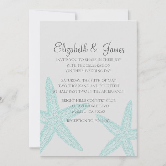 Invitations simples de mariage à l'étoile de mer (Devant)