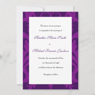 Invitations simples de mariage d'aubergine Damask