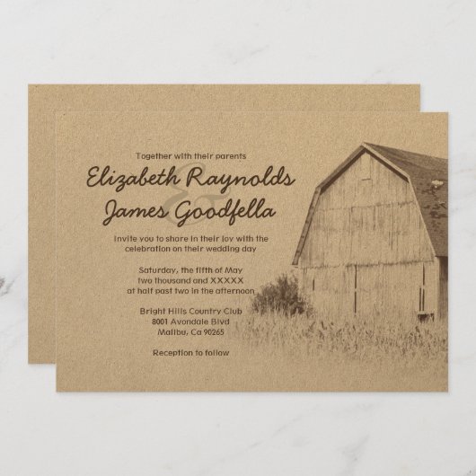 Invitations simples de mariage de ferme (Devant / Derrière)