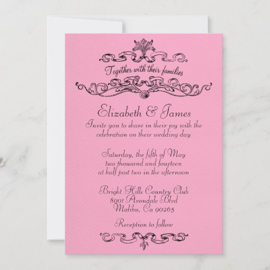 Invitations Simples De Mariage Rose Et Noir De Lux (Devant)
