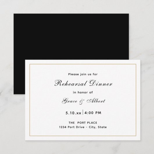 Invitations simples et élégantes pour le dîner de  (Devant / Derrière)