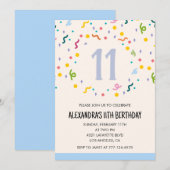 Invitations simples pour 11e anniversaire Confetti (Devant / Derrière)