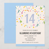 Invitations simples pour 14 ans Confetti Moderne (Devant / Derrière)
