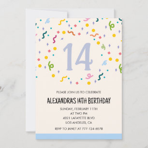 Invitations simples pour 14 ans Confetti Moderne