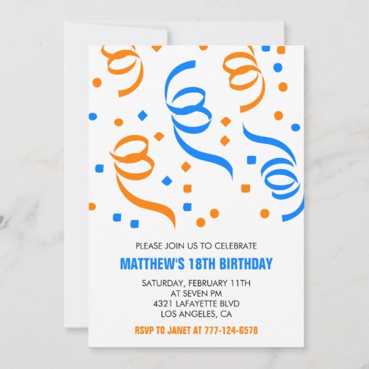 Invitations simples pour 18 ans Anniversaire Confe (Devant)