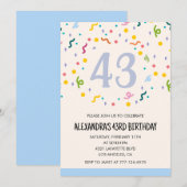 Invitations simples pour 43e anniversaire Confetti (Devant / Derrière)