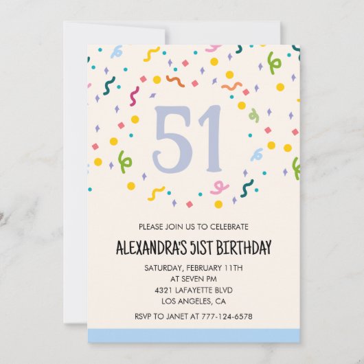 Invitations simples pour 51e anniversaire Confetti (Devant)