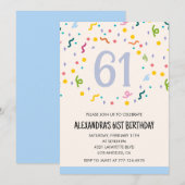 Invitations simples pour 61e anniversaire Confetti (Devant / Derrière)