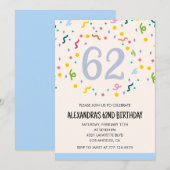 Invitations simples pour 62e anniversaire Confetti (Devant / Derrière)