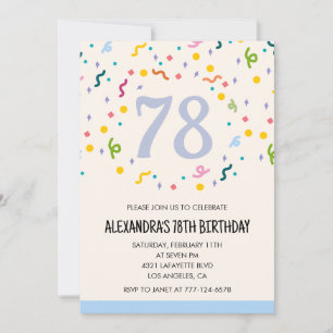 Invitations simples pour 78ème anniversaire Confet