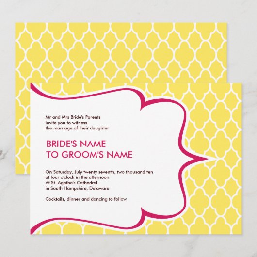 Invitations sinueuses de rose et de jaune (Devant / Derrière)