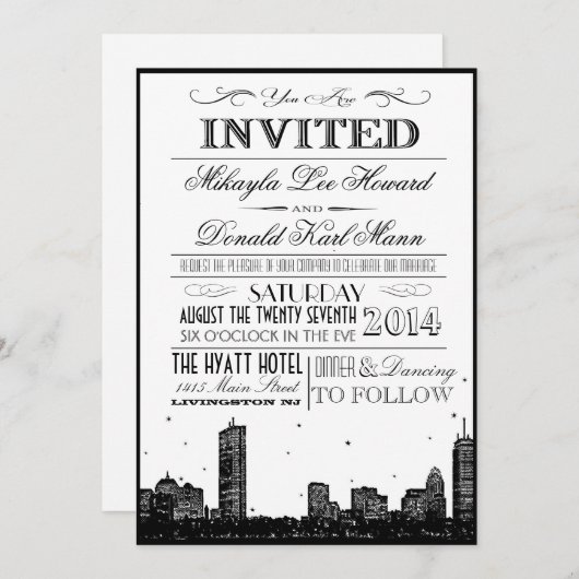 Invitations Skyline de Boston (Devant / Derrière)