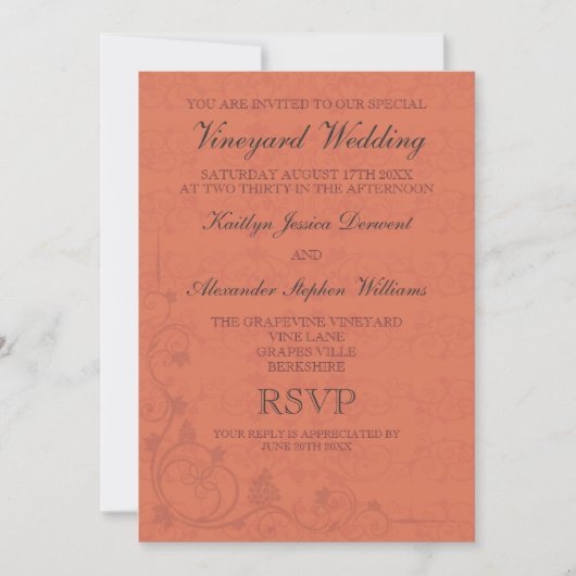 Invitations spéciales de mariage dans les vignoble (Devant)