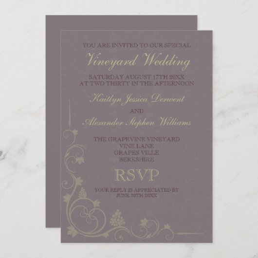 Invitations spéciales de mariage dans les vignoble (Devant / Derrière)