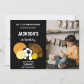 Invitations sportives noires avec photo (Devant)