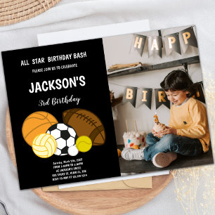 Invitations sportives noires avec photo