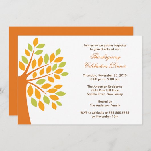 Invitations stylées pour l'arbre d'automne (Devant / Derrière)