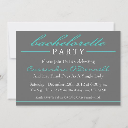 Invitations stylish Bachelorette Party (Turquoise) (Devant)