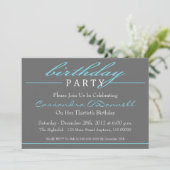 Invitations stylish Birthday Party (Bleu) (Debout devant)