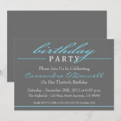 Invitations stylish Birthday Party (Bleu) (Devant / Derrière)