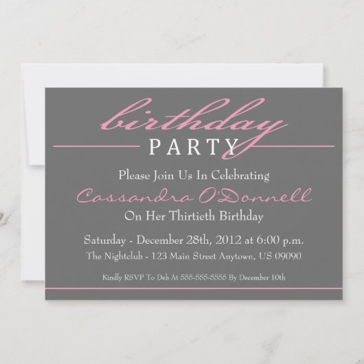 Invitations stylish Birthday Party (Rose) (Devant)