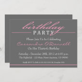 Invitations stylish Birthday Party (Rose) (Devant / Derrière)